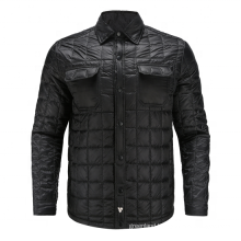 Men Recycled Jacket Rpet Jacket Recycled 400T Polyester 3 Layer Quilted Shirt Jacket with Shirt Collar and Sleeves